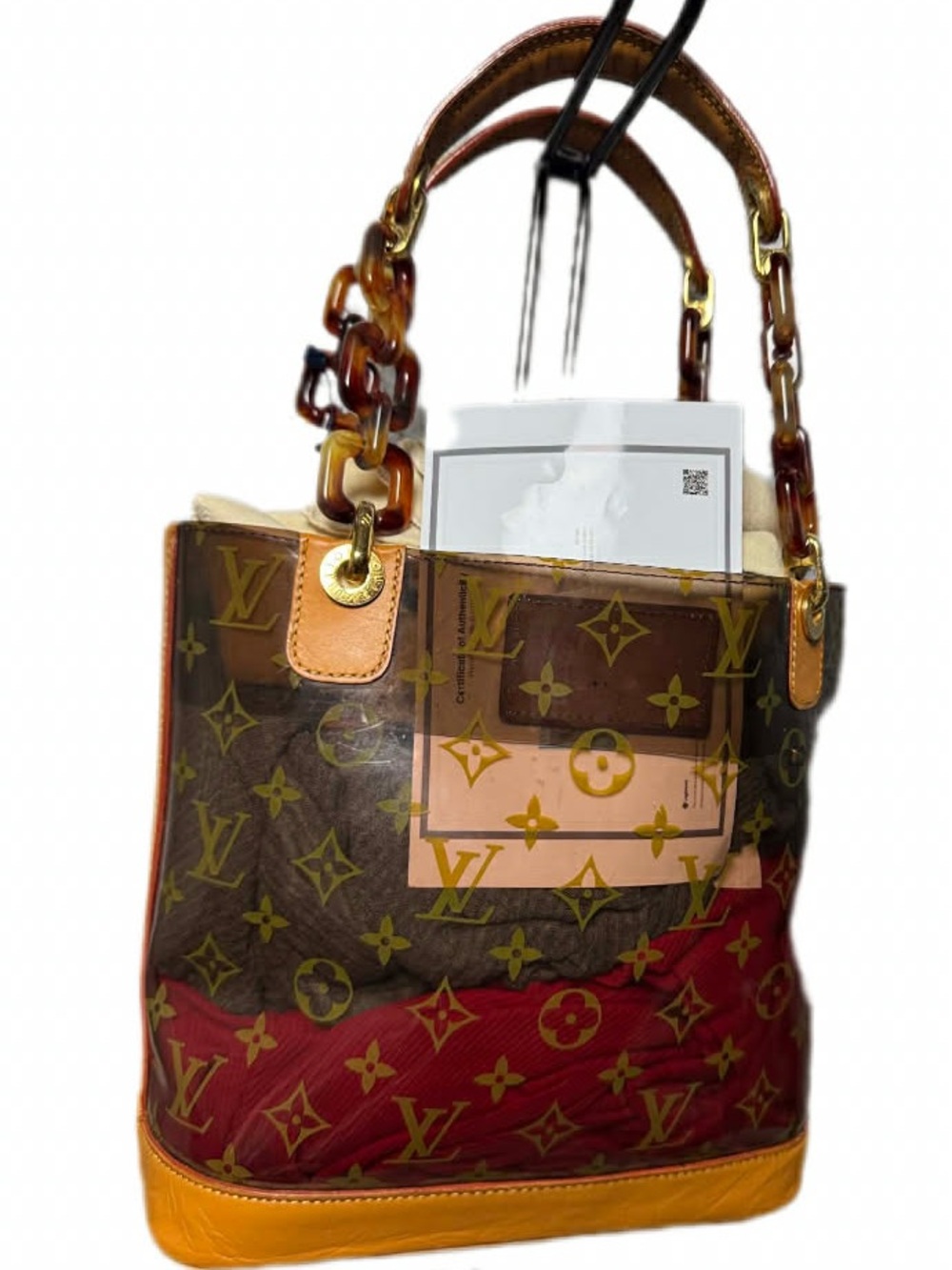 Louis Vuitton Brown and Orange Tote Bag, like new with certificate